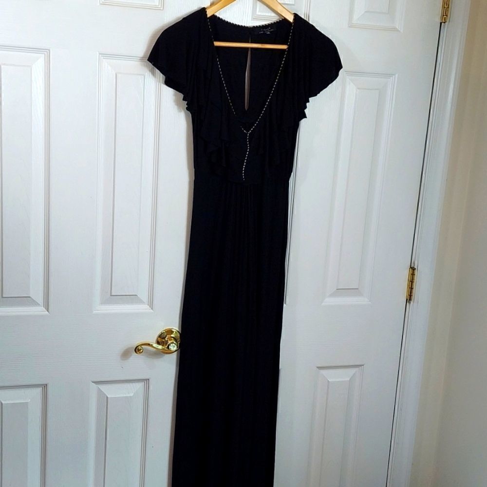 T-Bags Los Angeles Black Flutter Sleeve Maxi Dress Sz XS